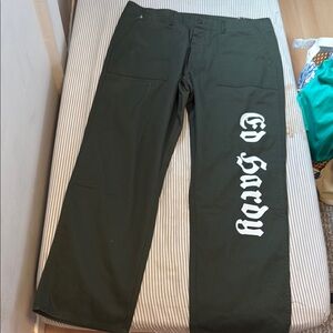 Ed Hardy Green Cargo Pants with Structured Design